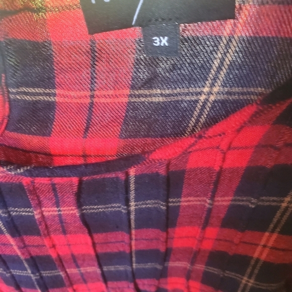Fenomenon Red Plaid Holiday Ruffled Long Sleeve Sz. 3X Blouse Tunic - Picture 7 of 10